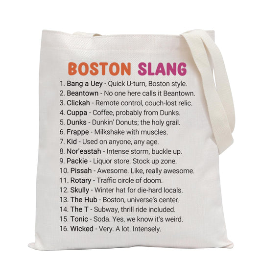 POFULL Boston State Trip Merch Massachusetts Gift New England Gift Boston Slang Tote Bag
