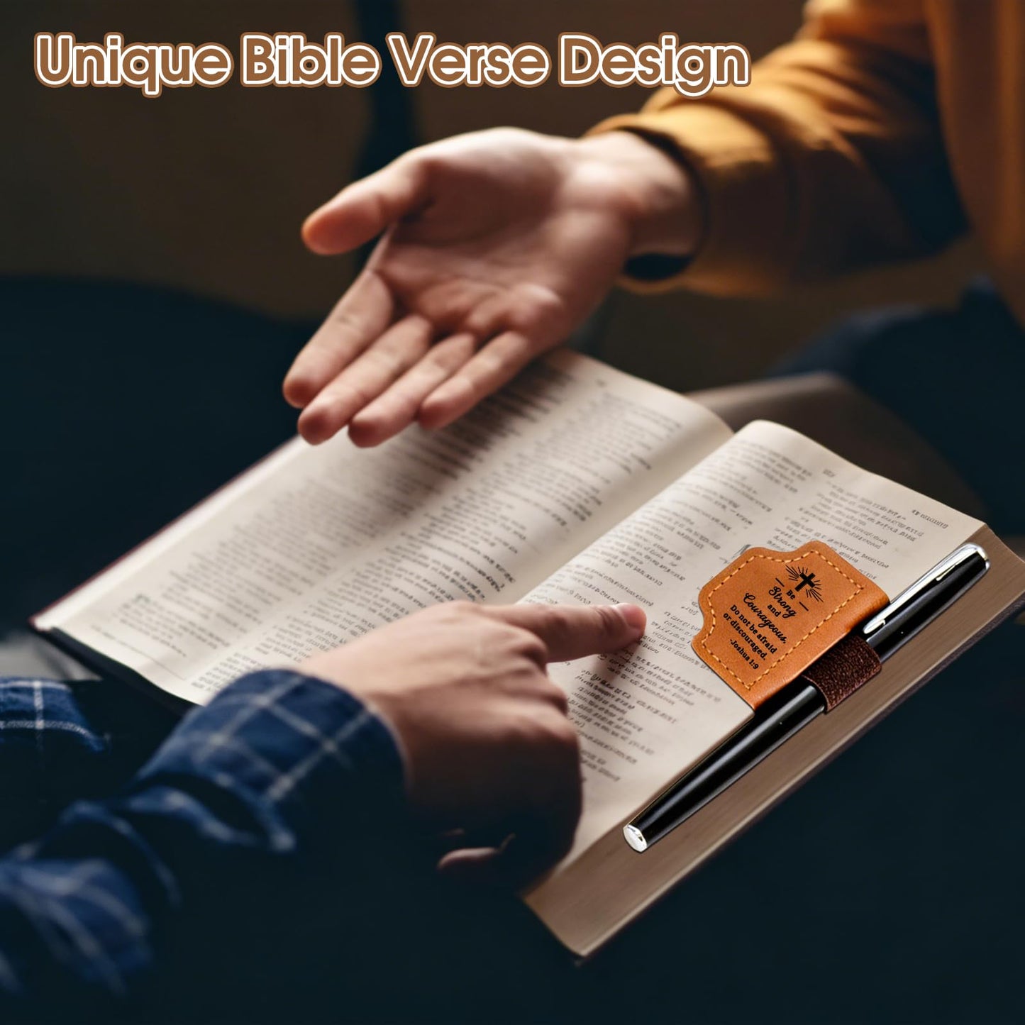 Leather Magnetic Bookmarks Christian with Pen Holder - Bible Magnetic Bookmarks for Men Kids Baptism Gifts for Boys Men Religious Gifts Bible Bookmark Accessories for Man Easter Basket Stuffers