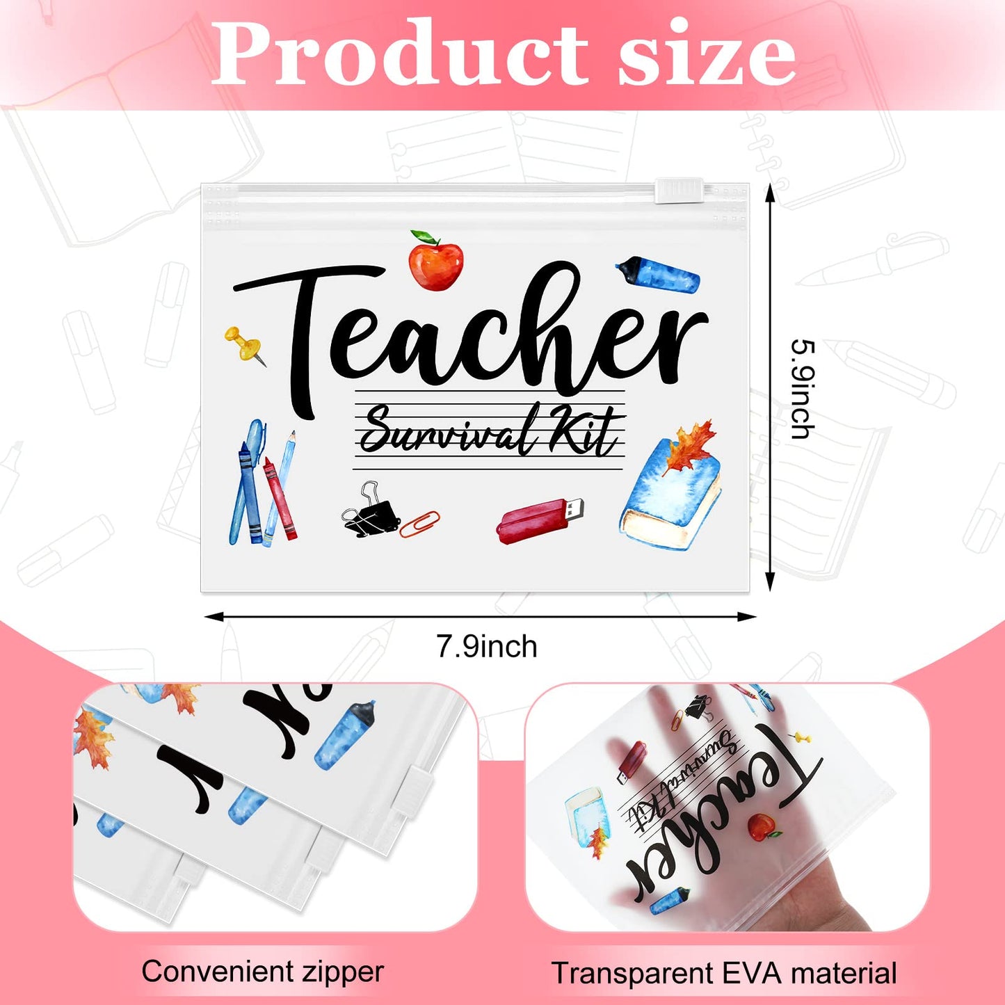 60 Pcs Teacher Appreciation Gifts Bulk Small Waterproof Makeup Toiletry Bag Pouch Cosmetic Pencil Bag Thank You Gifts for Women Men Travel Graduation Season Supplies(Teacher Survival Kit)