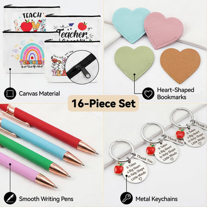BESARME Teacher Appreciation Gifts Bulk, 16 Pcs Multi Color Large Bags, Pens, Keychains and Bookmarks for Teachers - for Teacher Appreciation Week Christmas Back to School and Retirement