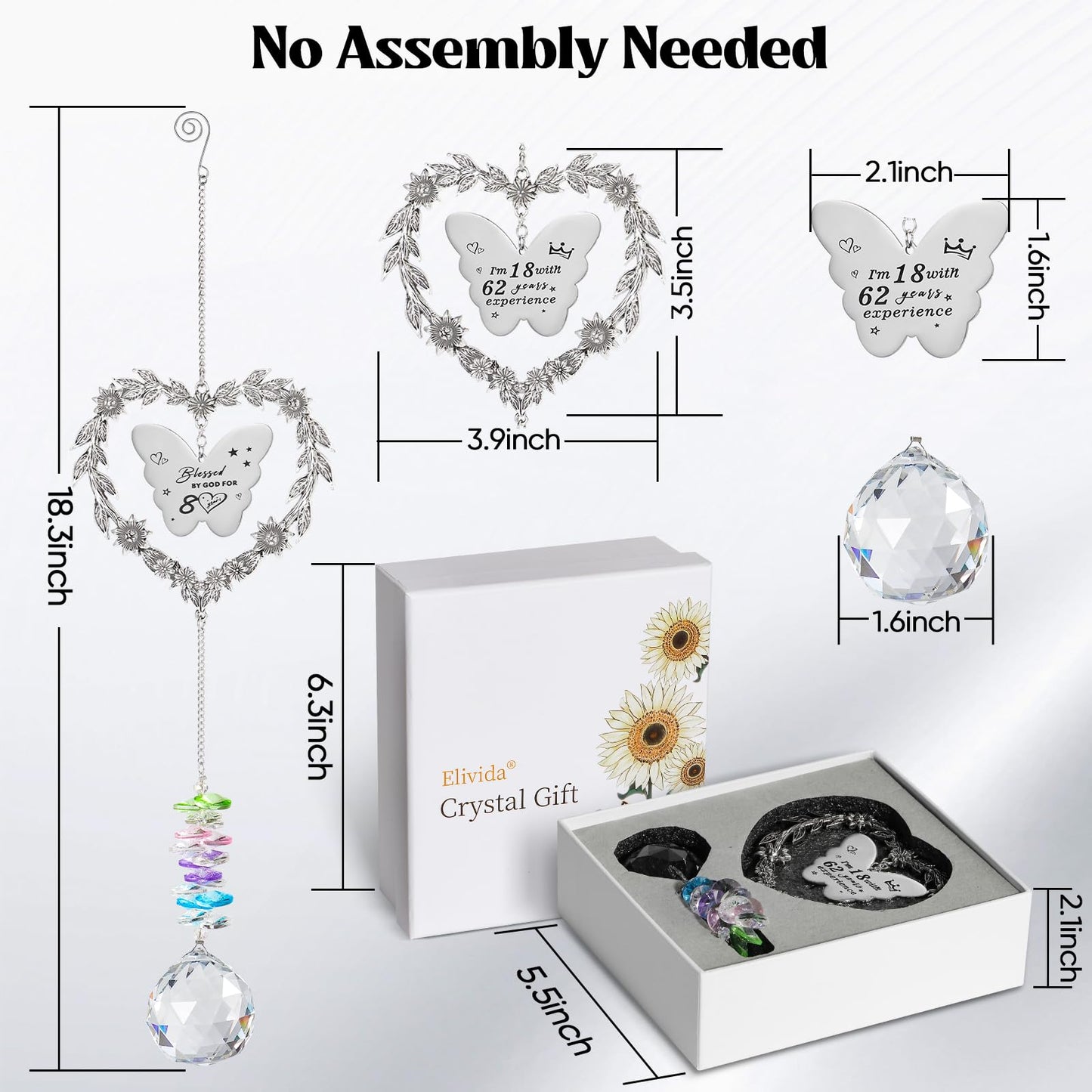 80th Birthday Gifts for Women, Happy 80th Birthday Suncatcher for Her, Thoughtful 80 Bday Crystal Ornament for Wife, Mom, Grandma, Sister, Aunt, Turning 80 Year Old Rainbow Marker