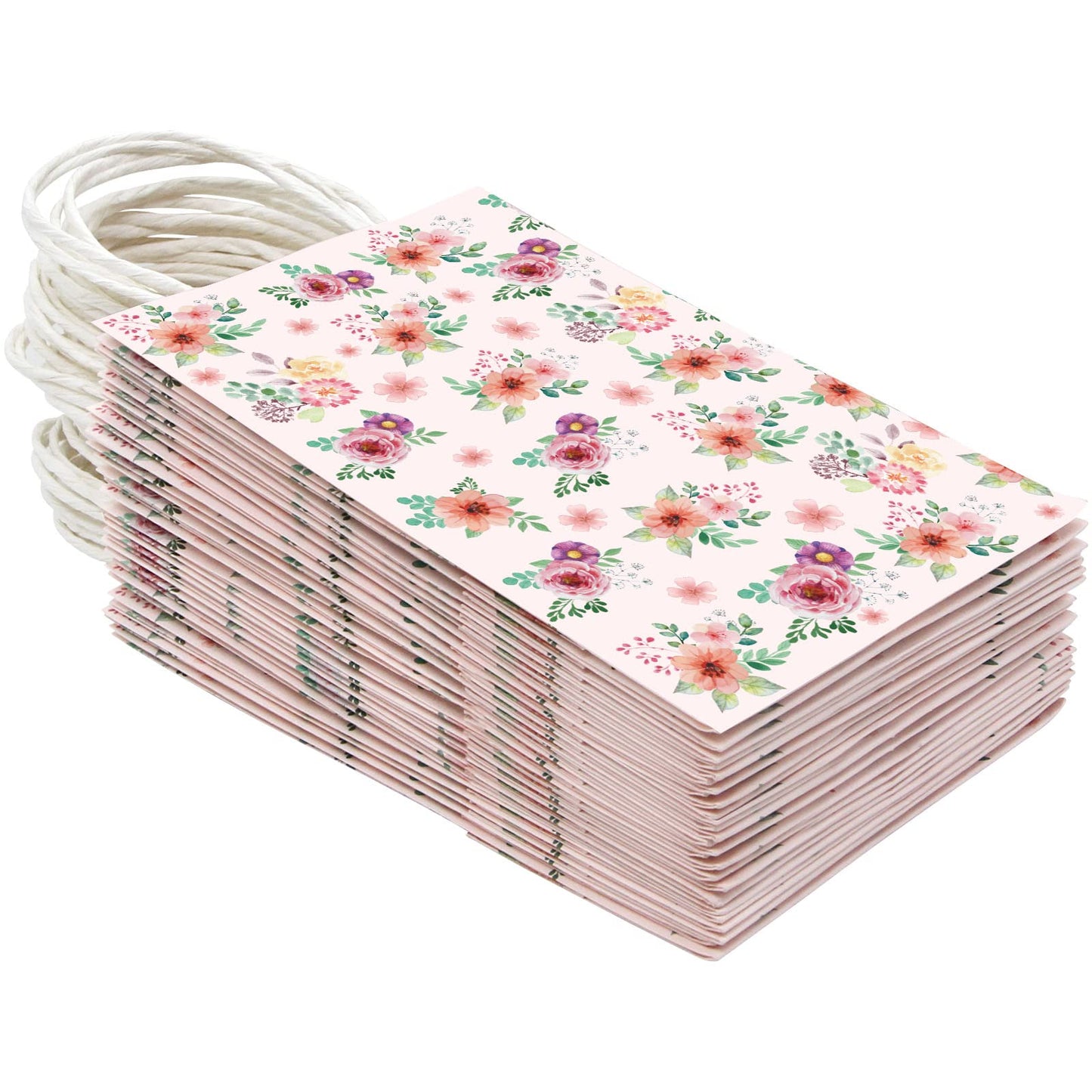 Fancy Land Floral Gift Bags with Handles Spring Paper Party Favor Bag for Wedding Birthday Bridal Baby Shower 24 Pack