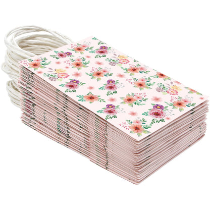 Fancy Land Floral Gift Bags with Handles Spring Paper Party Favor Bag for Wedding Birthday Bridal Baby Shower 24 Pack