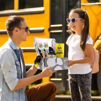 9-Piece School Bus Driver Appreciation Gifts - 20oz Heart-Shaped Tumbler Cup, Acrylic Heart Thank You Gifts, Bus Driver Pot Holder, Heat Resistant Oven Pads, Silicone Spatula
