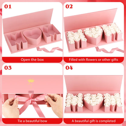PYQTH 4 Pack Empty Flower Gift Box for Mom, Mothers Day Mom Box for Flowers Thicker Letter Shaped Gift Boxes Fillable Chocolate Candy Packaging Boxes for Mother's Day Birthday (Pink)