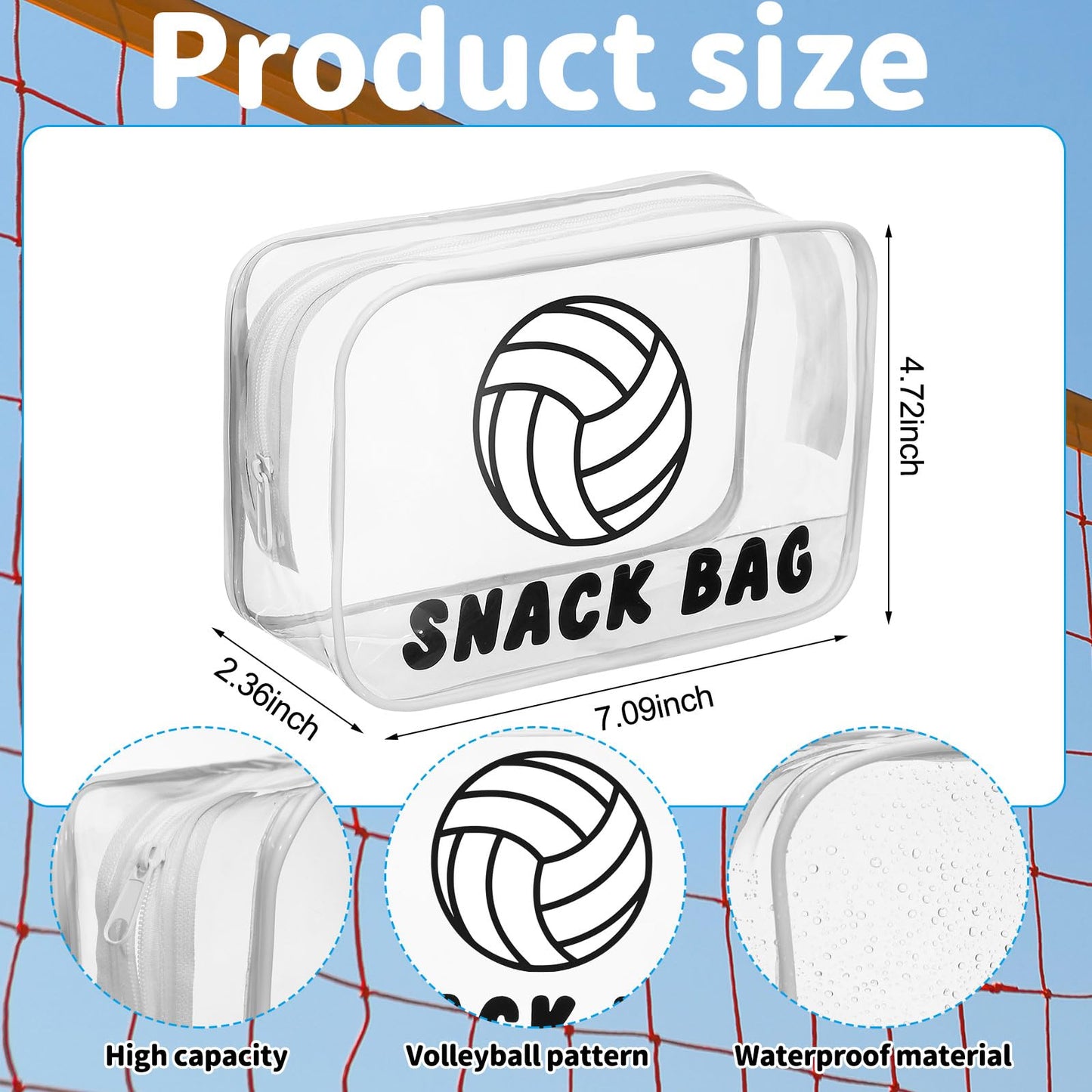 12 Pcs Volleyball Snack Bags for Team Gifts Volleyball Goodie Treat Candy Pouch Bags Clear PVC Waterproof with Zipper Party Favors for Team Ground Birthday Gifts Sport Supplies