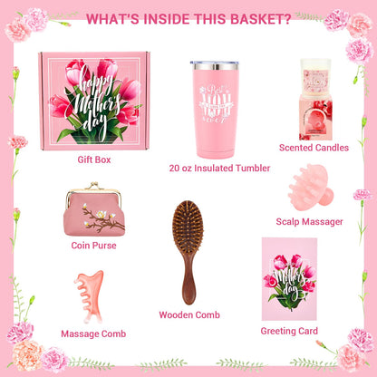Gifts Box for Mom,Mothers Day Gift,Gift Basket for Mama Mother in Law,Birthday Presents from Daughter Son,Best Mom Ever Set Unique Thank You Gifts With Massage Comb,Tumbler,Coin Purse,Scented Candle