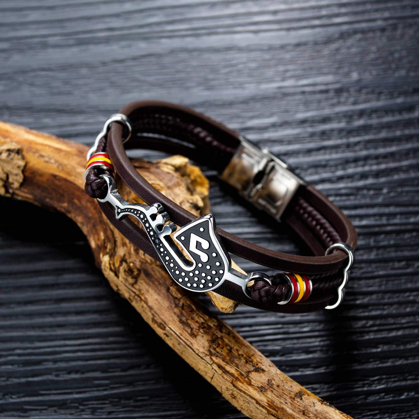 Eymi Mens Multilayer Braided Leather Cuff Bracelet Saxophone Jazz Music Jewelry, 8.3inch Adjustable