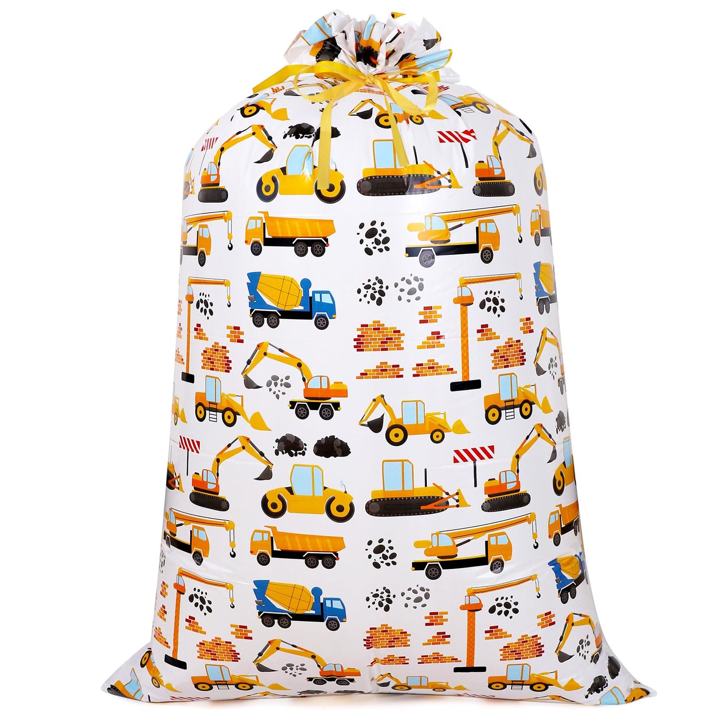 Extra Large Plastic Gift Bag, 56" H x 36" W Jumbo Gift bag Printed Children's Engineering Vehicles Excavator Gift Bag, Specially Set for Birthday Parties and Holidays