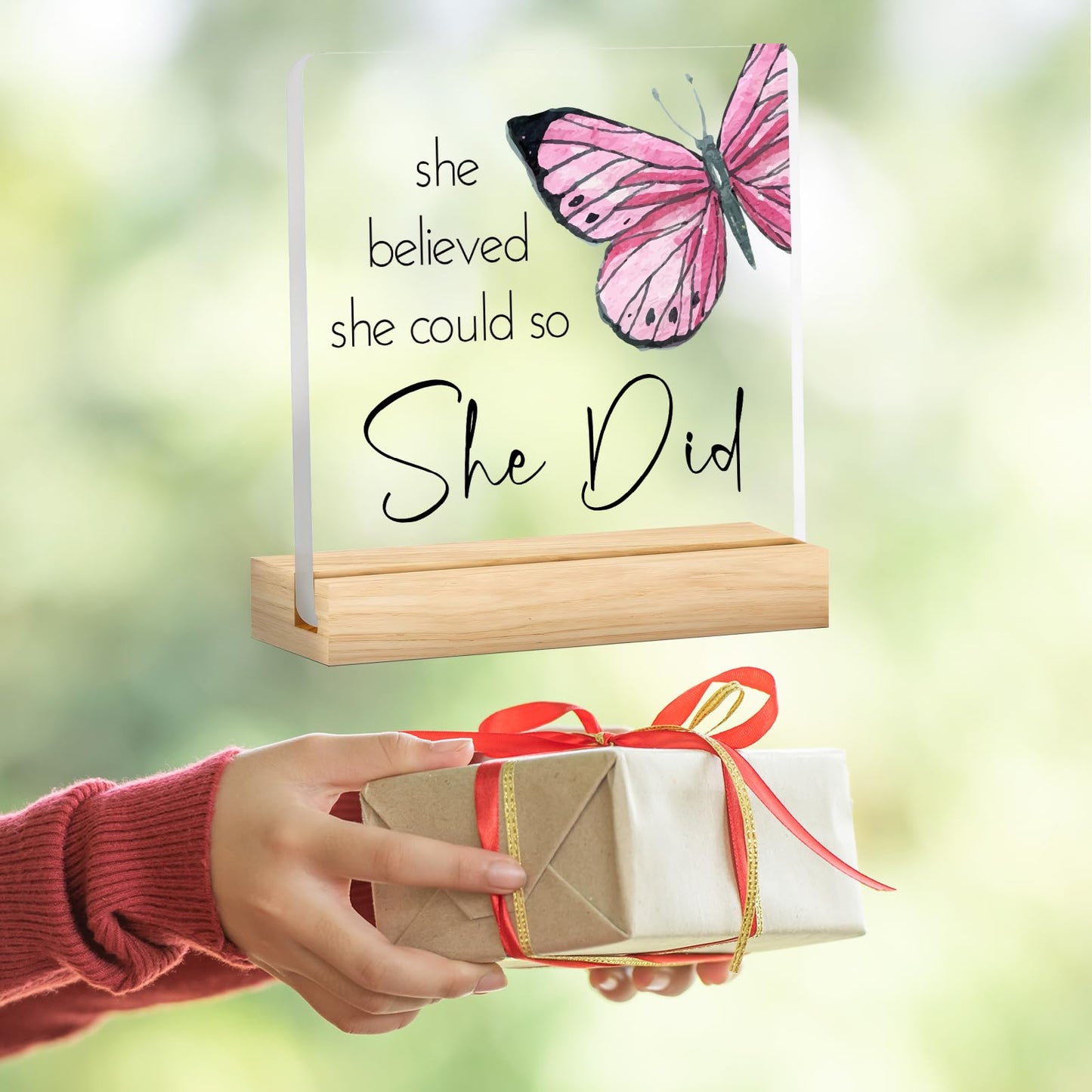She Believed She Could So She Did Acrylic Plaque Sign - Congratulations Gifts for Women - New Job Gifts - College Graduation Gifts for Her - Office Inspirational Promotion Gift for Coworker