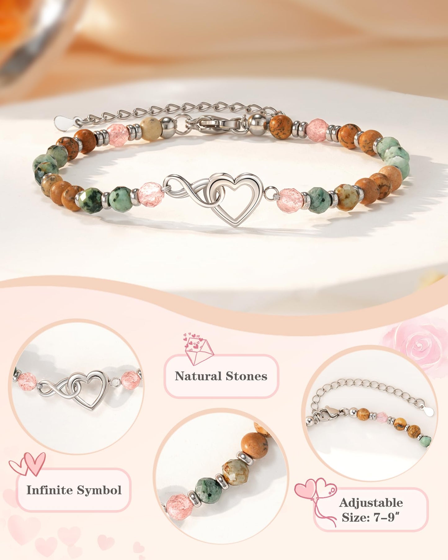 Shonyin Everlasting Heart Bracelet for Women Mother Daughter Girlfriend Sister In Law Gifts with Meaningful Card Valentines Birthday Christmas