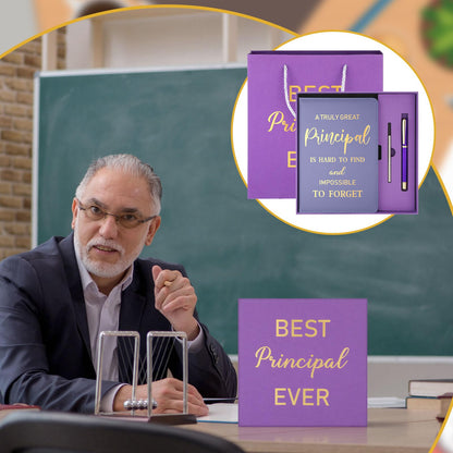 Hungdao 3 Pcs Best Principal Appreciation Gifts for Men Women A5 Leather Journal Principal Notebook with Ballpoint Pen Bags Box for Educator Retirement Birthday Teacher Coworker(Purple)