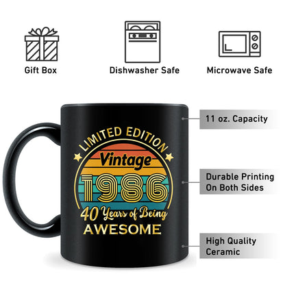 QUPT 40th Birthday Gifts for Women Men, 40th Birthday Gifts for Him, 1986 Birthday Gifts for Women Men, 40 Years Old Gifts, 1986 Birthday Gifts for Her Him, 40th Birthday Presents Coffee Mug