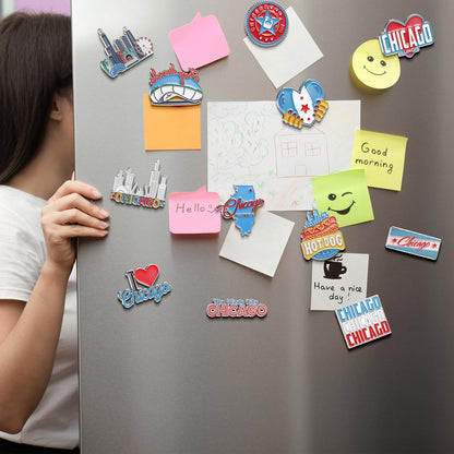 Konohan 12 Pcs Chicago Magnets for Refrigerator Metal USA Fridge Magnet Magnetic Chicago Souvenirs Gifts USA City Magnetic Refrigerator Stickers, Cloud Gate, Hot Dog