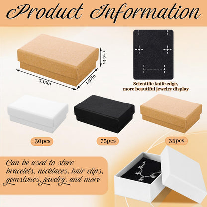 Tenceur 100 Pcs Valentines Jewelry Gift Boxes Bulk Kraft Jewelry Cardboard Box for Necklace Earring Bracelet Storage Package(Brown, White, Black,3.2x2x1.2in)