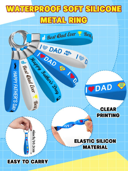 36 PCS Happy Father’s Day Keychains, BestDad Ever Party Supplies 6 Styles Silicone Wristbands Keyrings Fathers Day Keychain Bulk Stuffers Fillers Fathers Day Party Favors Birthday Gift