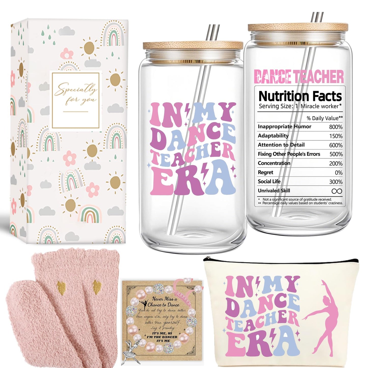 Teacher Gifts for Women Dance Teachers Appreciation Gift 16oz Dance Teacher Tumbler Unique Gifts Thank You Basket Box for Teachers Day/Retirement/Christmas