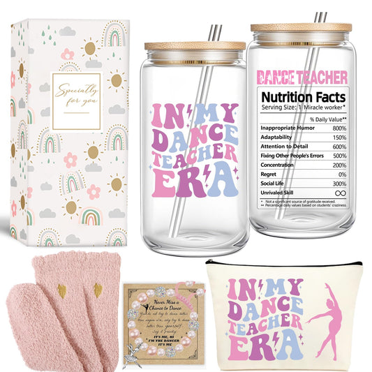 Teacher Gifts for Women Dance Teachers Appreciation Gift 16oz Dance Teacher Tumbler Unique Gifts Thank You Basket Box for Teachers Day/Retirement/Christmas