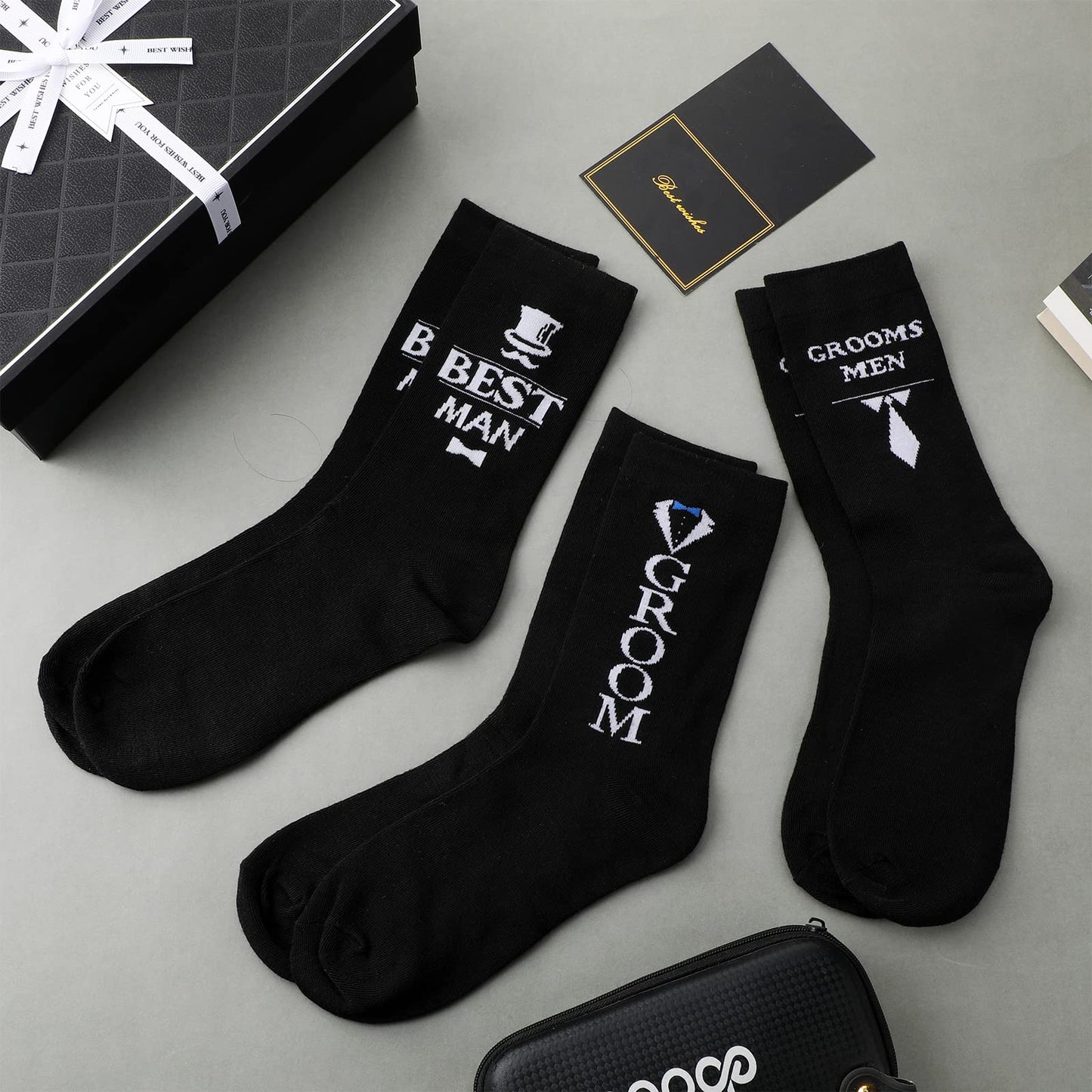 Sintege 6 Pairs Groomsmen Gifts for Men Him Wedding Novelty Socks Funny Proposal Gifts Crew Socks for Bestman Groomsmen Groom