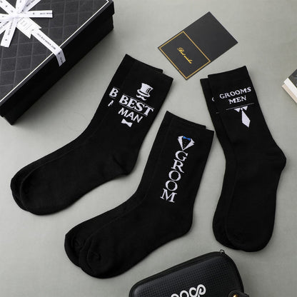 Sintege 6 Pairs Groomsmen Gifts for Men Him Wedding Novelty Socks Funny Proposal Gifts Crew Socks for Bestman Groomsmen Groom