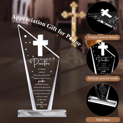 Kosiz 1 Pcs Pastor Christian Gift Appreciation Decorations Acrylic Cross Plaques for Men Women Church Father's Day Retirement Keepsake Religious Thank You Decor Gratitude Saying Sign (Classic Pastor)