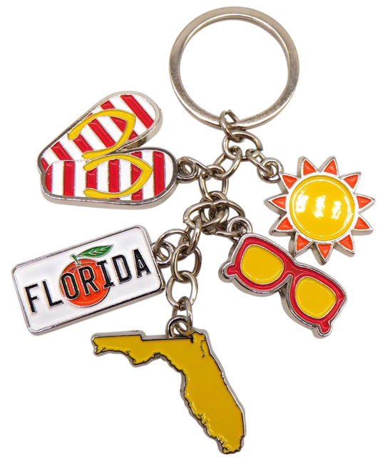 Westmon Works Florida Keychain Sunshine State Shape License Plate and Sunglasses Charms Metal Key Chain Ring Souvenir