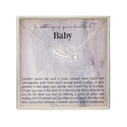 RareLove Miscarriage Gifts for Mothers,925 Sterling Silver Baby Angel Wing Heart Pendant Necklace,Baby Loss Memorial Gifts for Mothers, Bereavement Sympathy Gifts for Loss of Baby