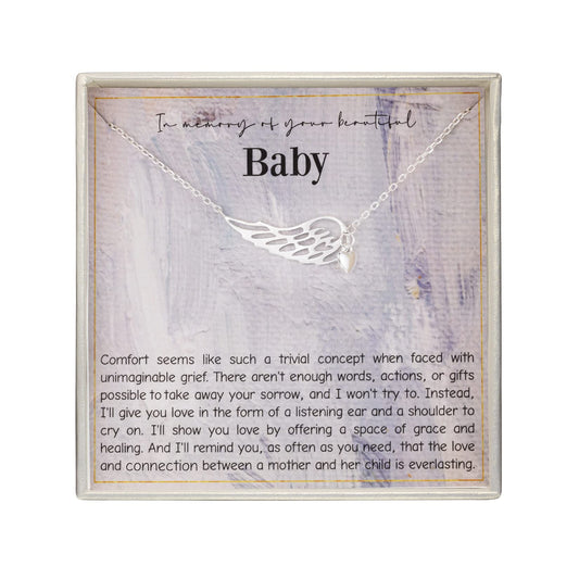 RareLove Miscarriage Gifts for Mothers,925 Sterling Silver Baby Angel Wing Heart Pendant Necklace,Baby Loss Memorial Gifts for Mothers, Bereavement Sympathy Gifts for Loss of Baby