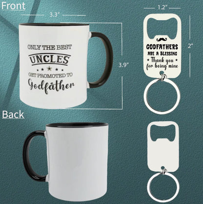 Godfather Mug 11 Ounces Ceramic Coffee Cup with Bottle Opener Keychain, Gift for Godfather Proposal, Birthday, Father’s Day, Christmas from Godchild
