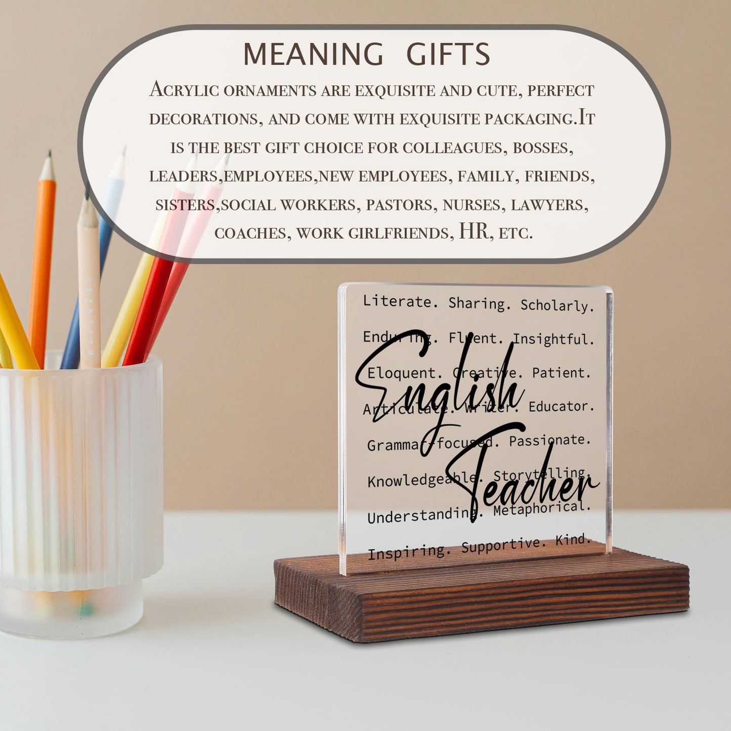 English Teacher Desk Decor, Education Week Appreciation Thank You Gifts for English Teacher, Women, Home Office Decorations Acrylic Decorative Signs Plaques WOW60