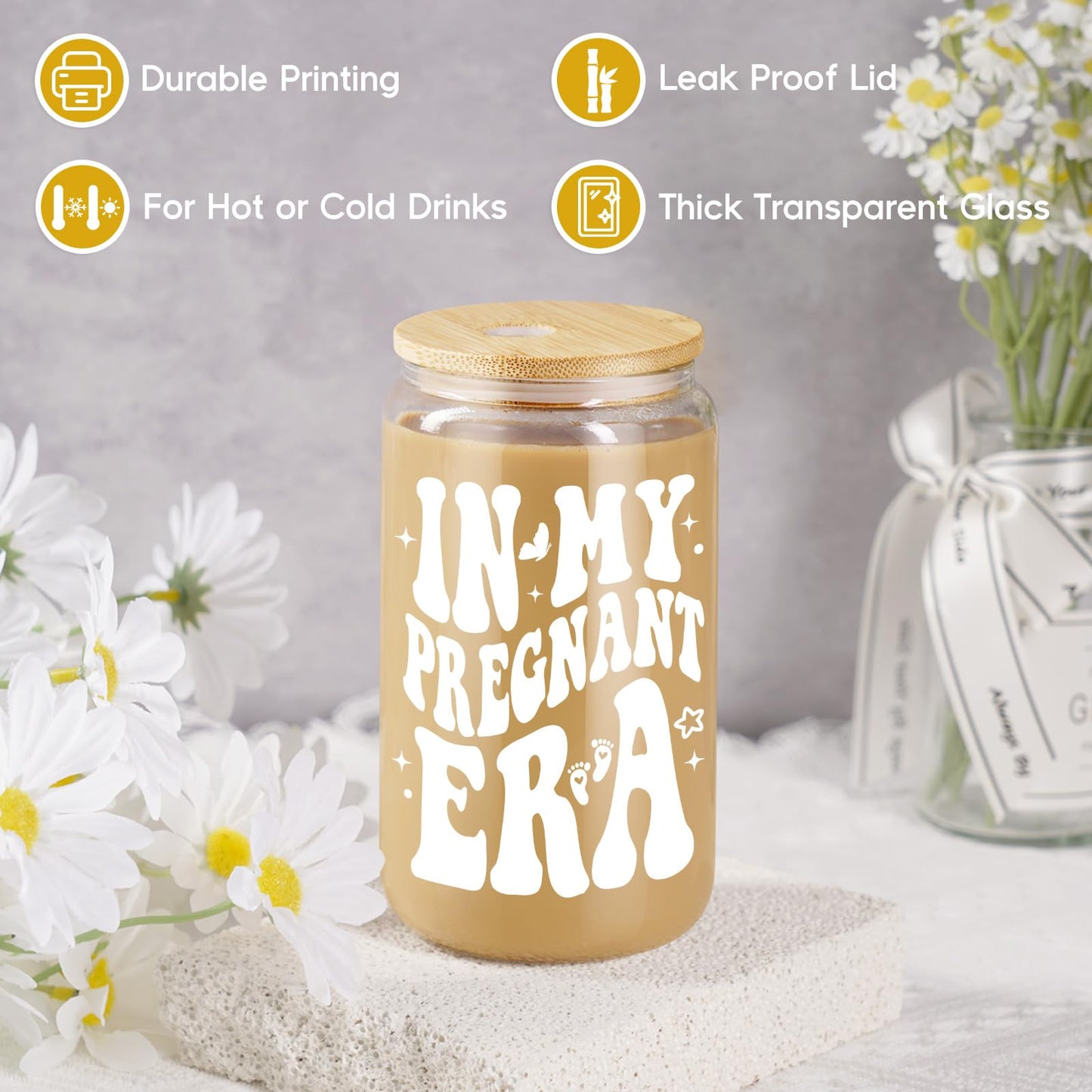 Fairy's Gift Pregnant Women Iced Coffee Cup, Cute Pregnant Mom Gifts, New Mama 16 oz Coffee Glass Cup, 1st Mothers Day, Congratulations Pregnancy Gifts for Expecting Mom First Time Mommy, Mommy to Be