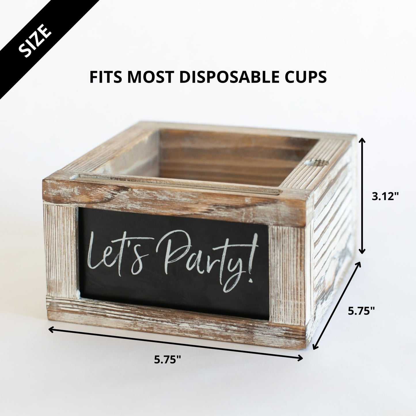 Rustic Party Cup Holder With Marker Slot- Drink Caddy With Interchangeable Signs- Mark Your Cup And Drink Up-Hosting Essentials Wood Cup Dispenser- Brunch Supplies- Disposable Cup Holder Hostess Gifts