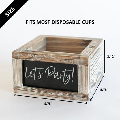 Rustic Party Cup Holder With Marker Slot- Drink Caddy With Interchangeable Signs- Mark Your Cup And Drink Up-Hosting Essentials Wood Cup Dispenser- Brunch Supplies- Disposable Cup Holder Hostess Gifts