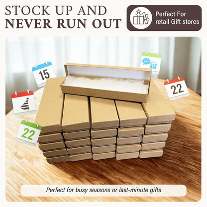 RJ Displays 6 Pack Cotton Brown Kraft Color paper Cardboard Jewelry Boxes for Bracelets, Necklace boxes, Watch & Small Gifts box, Jewelry Gift Boxes Size 8" x 2" x 1" Inch -(Brown Kraft)