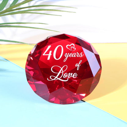 YWHL Happy 40th Wedding Anniversary Romantic Gifts for Wife Husband, Ruby Wedding Gift for Her, 40 Years of Love Present for Couple, Red K9 Crystal Diamond Decoration