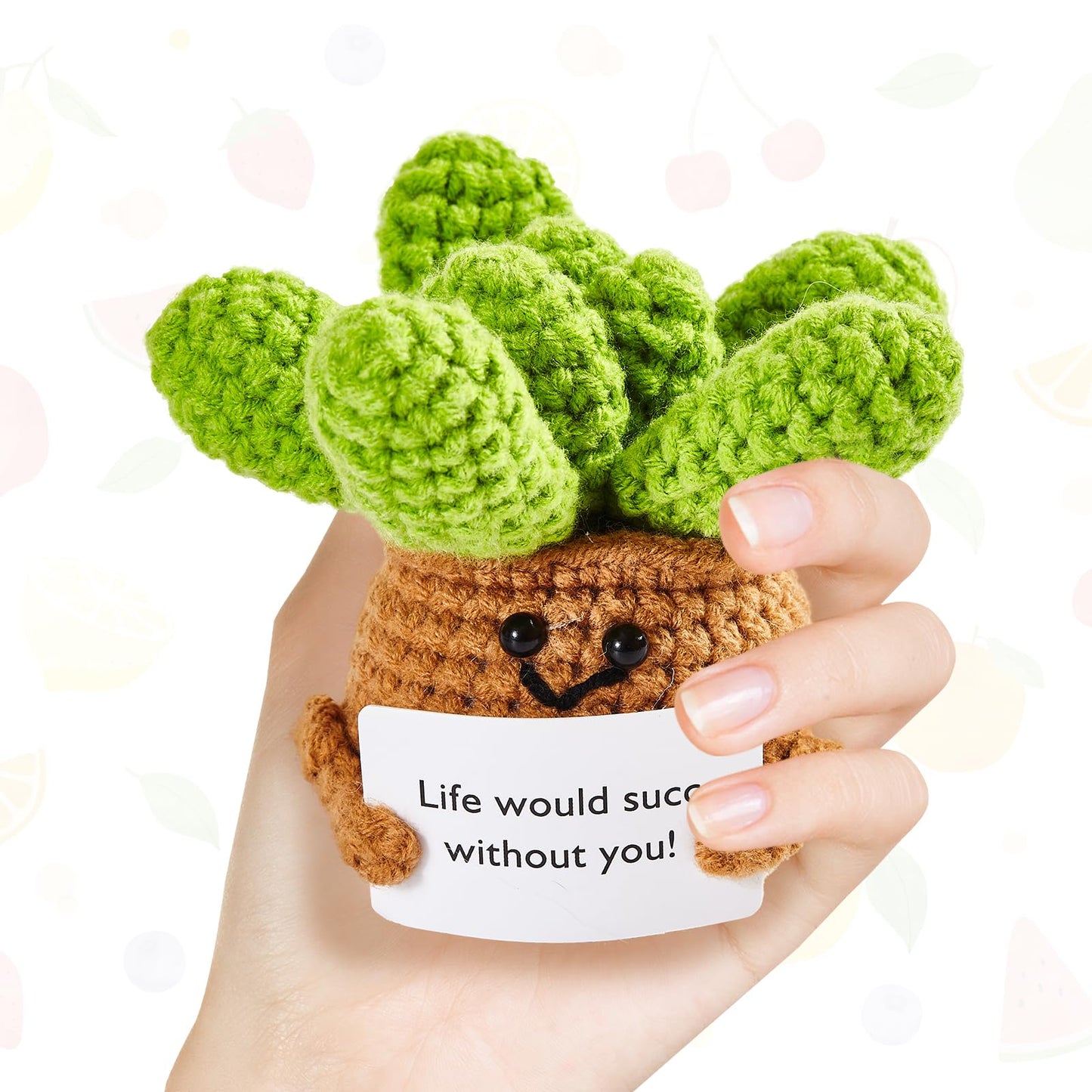 DAFURIET Mini Funny Crochet Succulent, 3 inch Knitted Wool Doll with Card for Cheer Up Gifts and Party Decorations, Cute Wool Crochet Doll for Mother’s Day Easter Birthday Gifts (Succulent Plant)