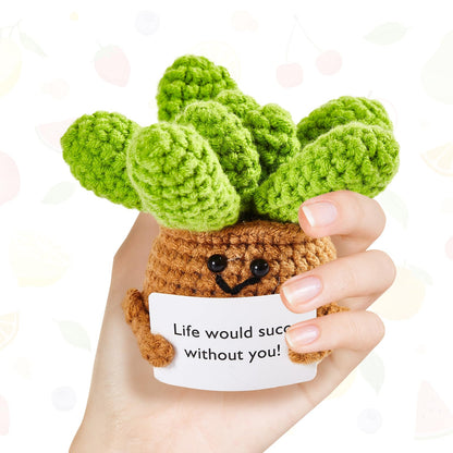 DAFURIET Mini Funny Crochet Succulent, 3 inch Knitted Wool Doll with Card for Cheer Up Gifts and Party Decorations, Cute Wool Crochet Doll for Mother’s Day Easter Birthday Gifts (Succulent Plant)