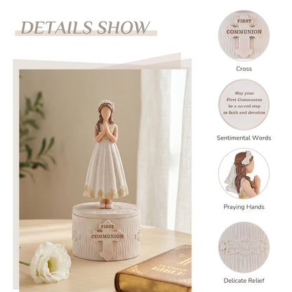 Storieme First Communion Gifts for Girls: 1st Holy Communion Decorations Keepsake Box with Rosary Cross Bracelet - Christian Religious Catholic Present for Baptism Confirmation