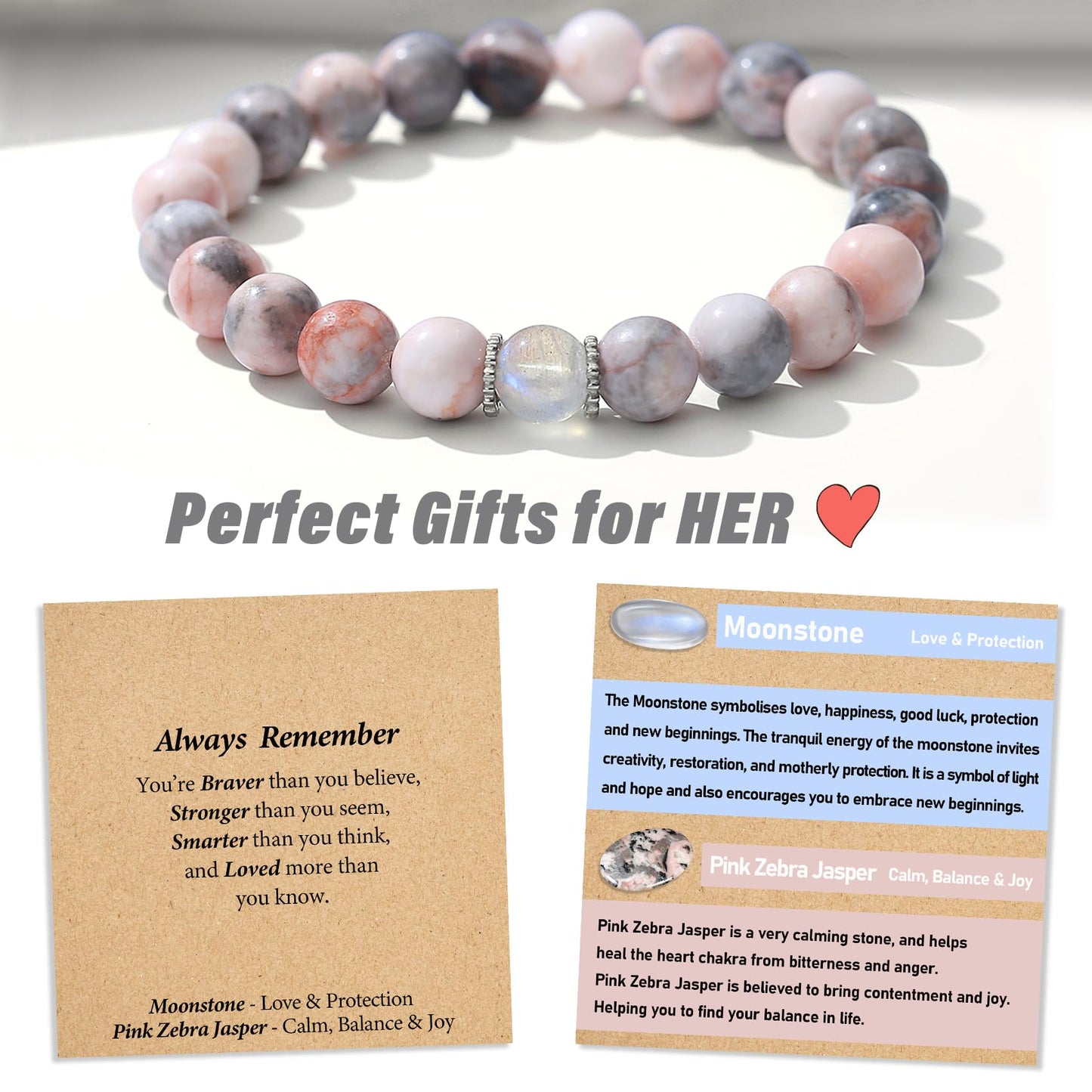 THEMEROL Inspirational Gifts for Kids/Girls/Teens/Women-Love/Encouragement-Natural Crystal Bracelets-Handmade Cute Gifts