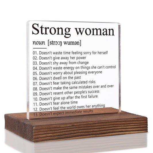 Inspirational Gifts for Women Mom Sister, Strong Woman Definition Sign, Positive Energy Gift for Coworkers Recognition, Motivational Gifts for Friends, Acrylic Desk Decor Plaque VR211