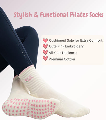 Pilates Socks with Grips for Women, Cute Grip Socks for Yoga, Barre, Reformer& Home workouts, Great Gift Idea