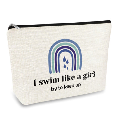 Swimming Gifts for Women Swim Makeup Bag Swimming Lover Gift Swimming Team Gifts Swim Coach Teacher Gift Cosmetic Bag Swimmer Gift Zipper Travel Pouch Birthday Graduation Gift for Friend Sister