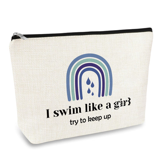 Swimming Gifts for Women Swim Makeup Bag Swimming Lover Gift Swimming Team Gifts Swim Coach Teacher Gift Cosmetic Bag Swimmer Gift Zipper Travel Pouch Birthday Graduation Gift for Friend Sister