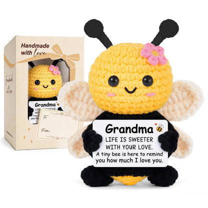 Grandma Gifts from Granddaughter Grandson, Birthday Gifts for Grandma - Cute Handmade Crochet Bee - Valentines Mothers Day for Grandmother, Emotional Support Crochet Decor