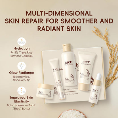 LAIKOU Skin Care Set, Korean Skin Care with Rice Cleanser, Toner, Serum, Eye Serum, Moisturizing Cream 5pcs for Women Teen Girls Mom Daughter Mother's Day Birthday Christmas Lover Korean Beauty