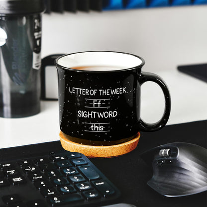 Cabtnca Teacher Appreciation Gifts for Women Men, Funny Sight Word Coffee Mug 15 Oz, Male Teacher Appreciation Gift Birthday White Elephant Christmas Gift for Teacher, Black