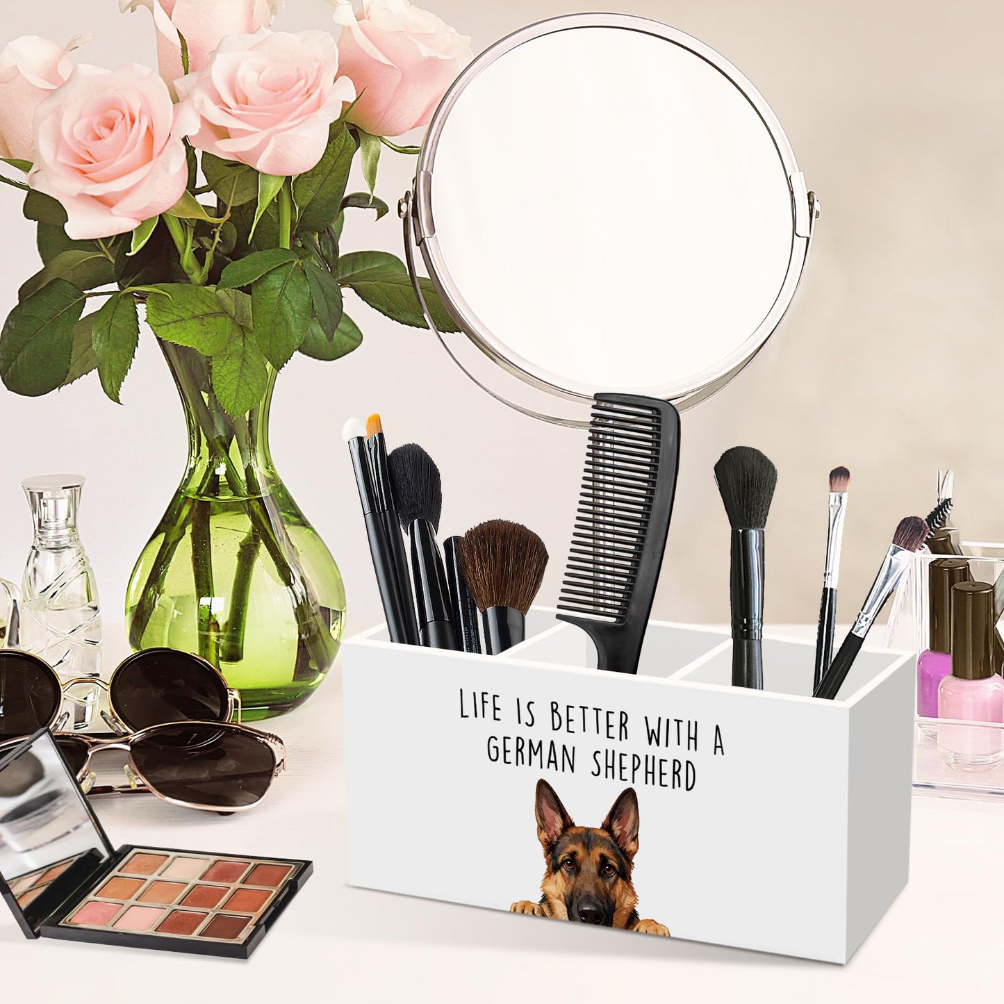 German Shepherd Dog Gifts Pen Pencil Holder for Desk, Funny Dog Lovers Gift Office Desk Accessories, Life Is Better with a German Shepherd Toothbrush Pen Holders Organizer for Bathroom Decor