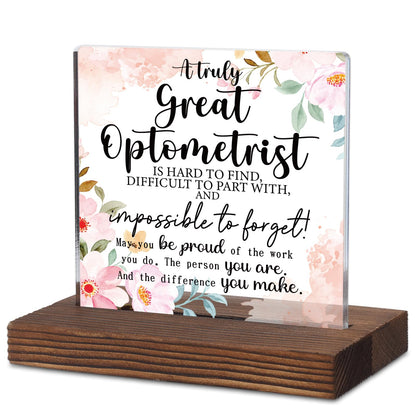Optometrist Appreciation Gift, Floral Acrylic Desk Sign with Inspirational Thank You Quote, Rustic Wood Base Decor for Eye Doctor Graduation, Retirement or Office Display KAC205