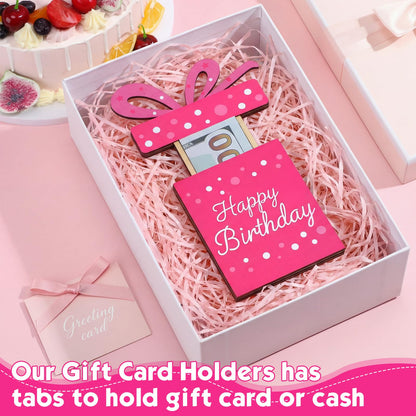 Kathfly Cheerful Birthday Gift Card Holders, Wooden Gift Cardholder Pull Out, and Cute Card Holder to Decorate Gifts for Wedding Birthday Note Cards and Business Cards(Pink)