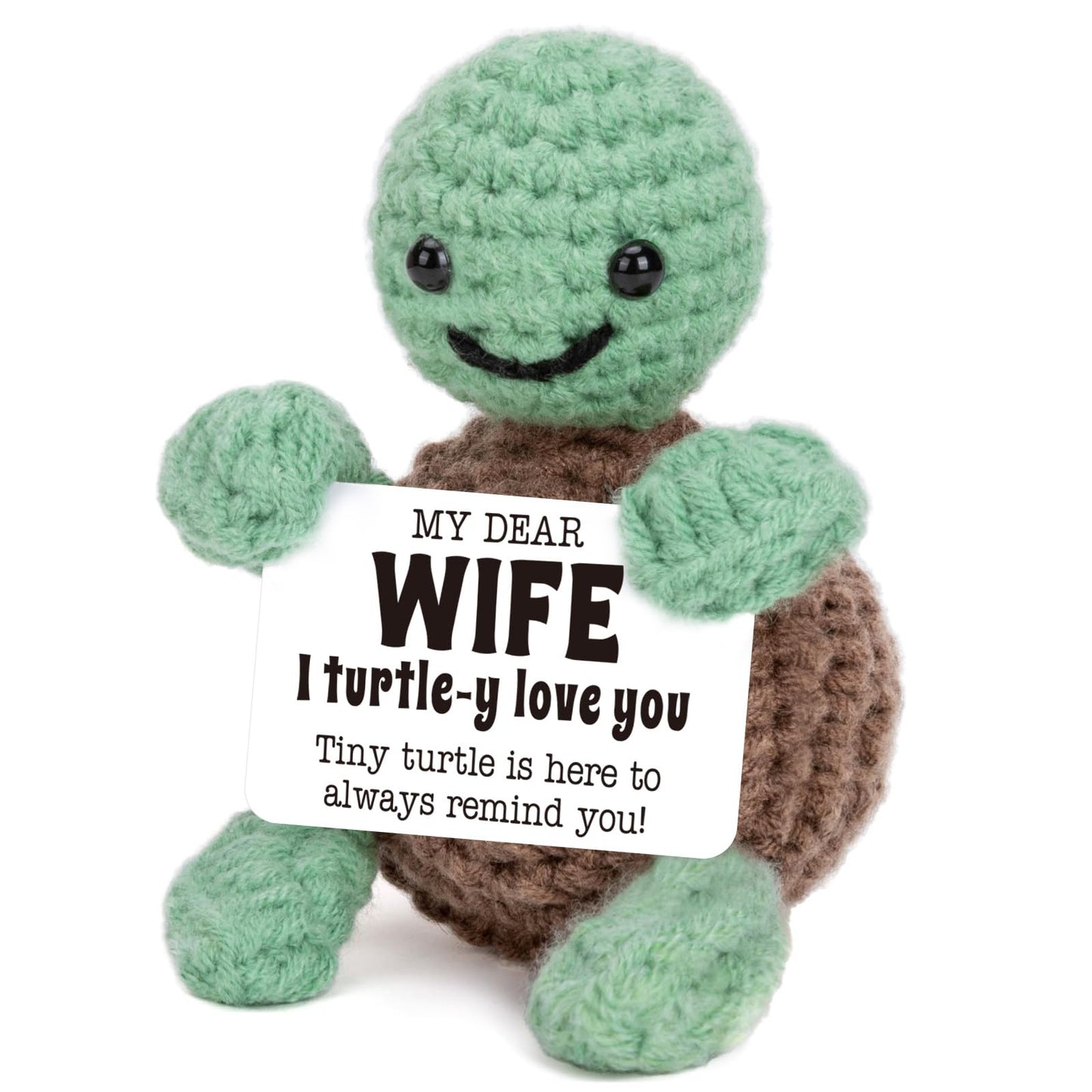 4THFARMES Mini Funny Turtle Gifts for Wife from Husband, Birthday for Wife Wifey Romantic, I Love You Small Cool Cute Stuff Things, Handmade Emotional Positive Crochet Turtle